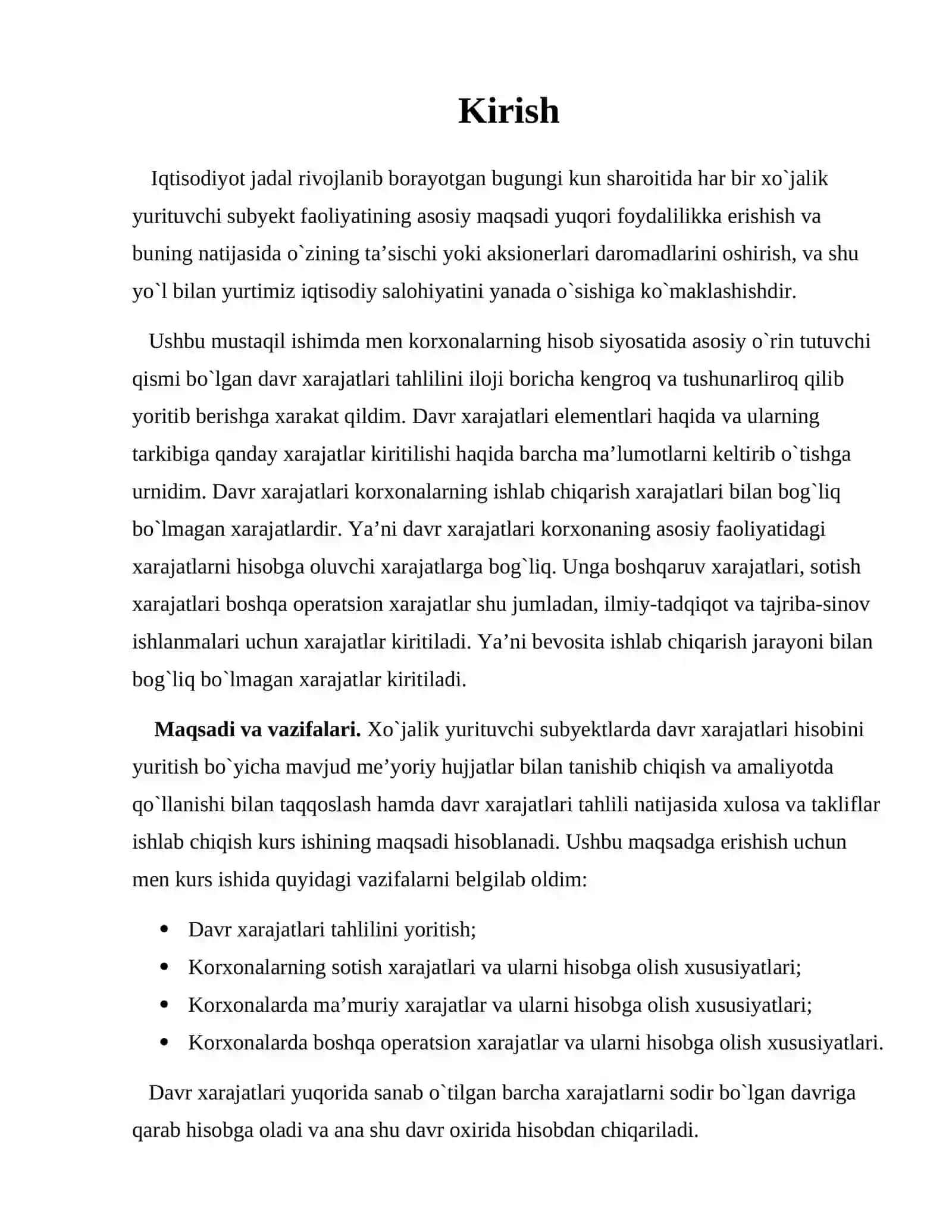 Korxonalarda davr xarajatlari hisobi va tahlili 2