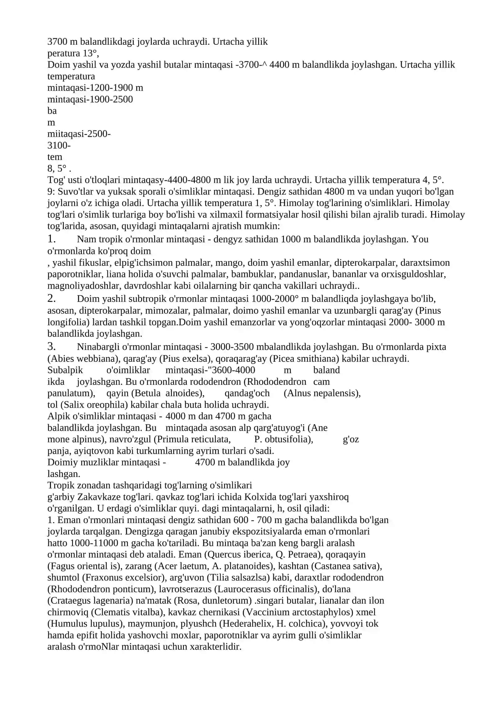 Tog o'simliklari va ularning mintaqalarga bo'lib o'rganilishi 2