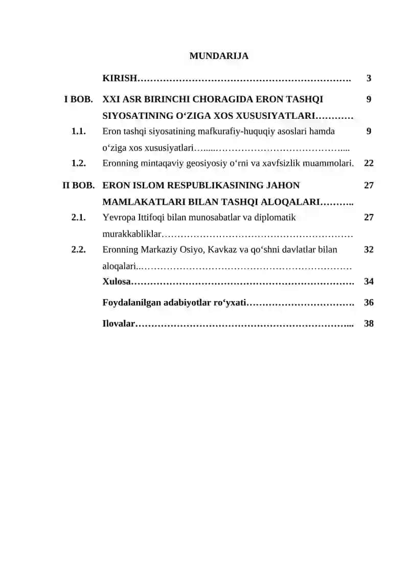 XXI asr birinchi choragida eron islom respublikasing tashqi siyosati 2
