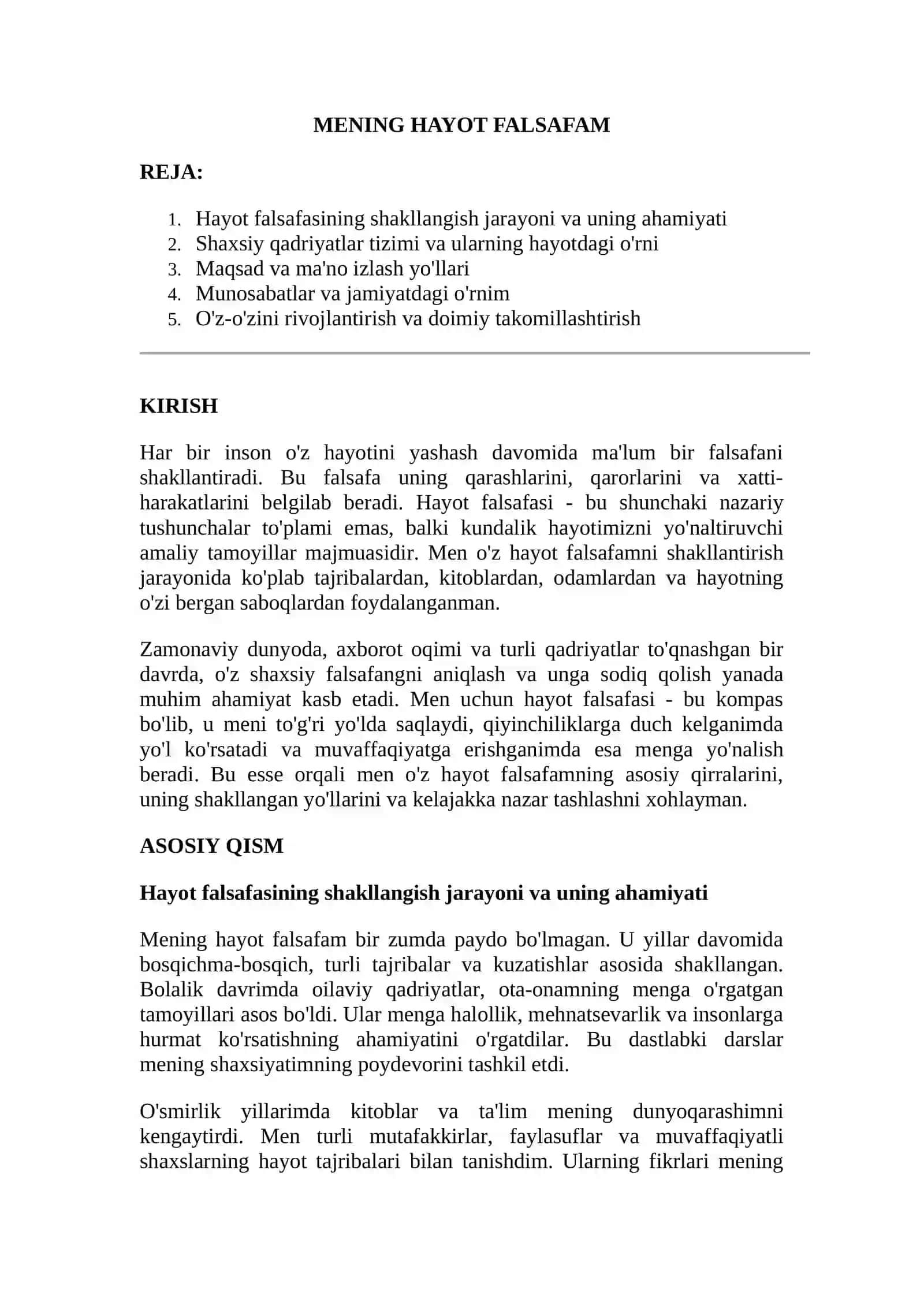 Mening hayot falsafam 2