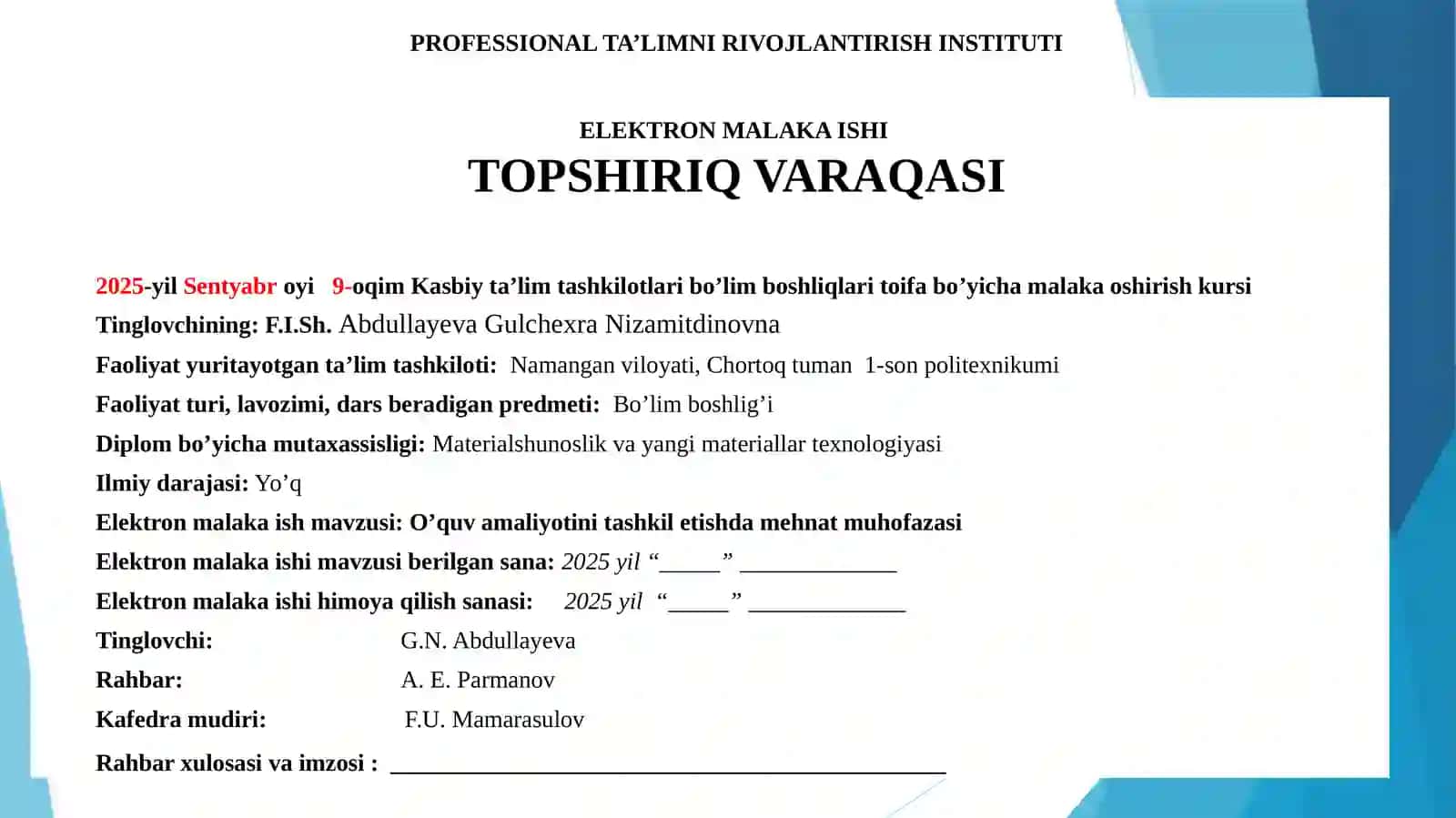 Mavzu“O’quv amaliyotini tashkil etishda mehnat muhofazasi” 2