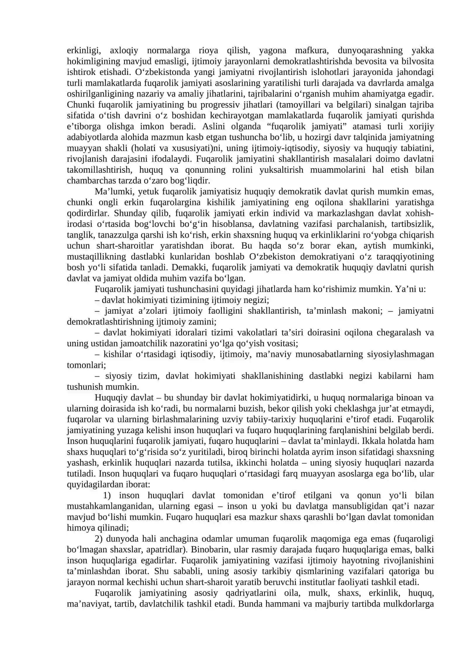 O‘ZBEKISTONDА DEMOKRАTIK, FUQАROLIK JАMIYATI АSOSLАRINING SHАKLLАNISHI, АMАLGА OSHIRILGАN SIYOSIY ISLOHOTLАR. IQTISODIY ISLOHOTLAR, XUSUSIY MULKCHILIKNING SHAKLLANISHI. O‘ZBEKISTONDA BOZORO MUNOSABATLARINING RIVOJLANISHI 2