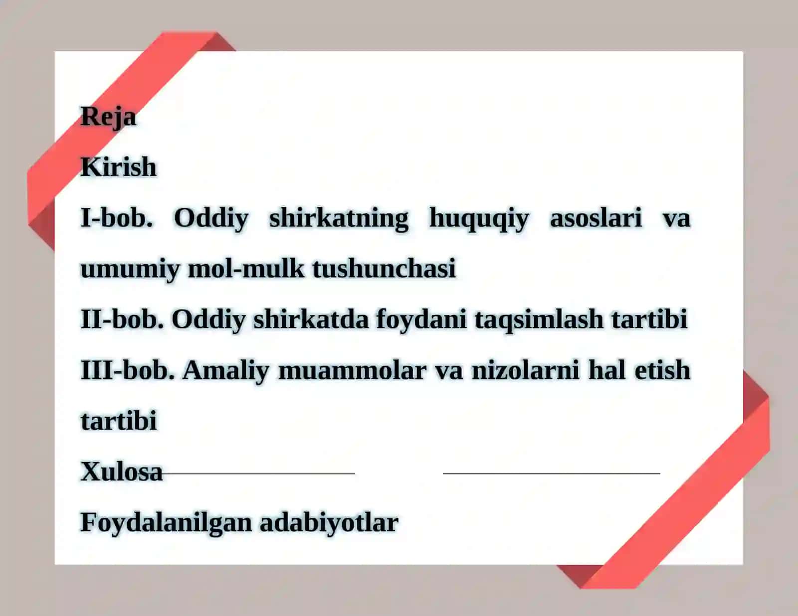 Oddiy shirkatda umumiy mol-mulk va foydani taqsimlash tartibi 2
