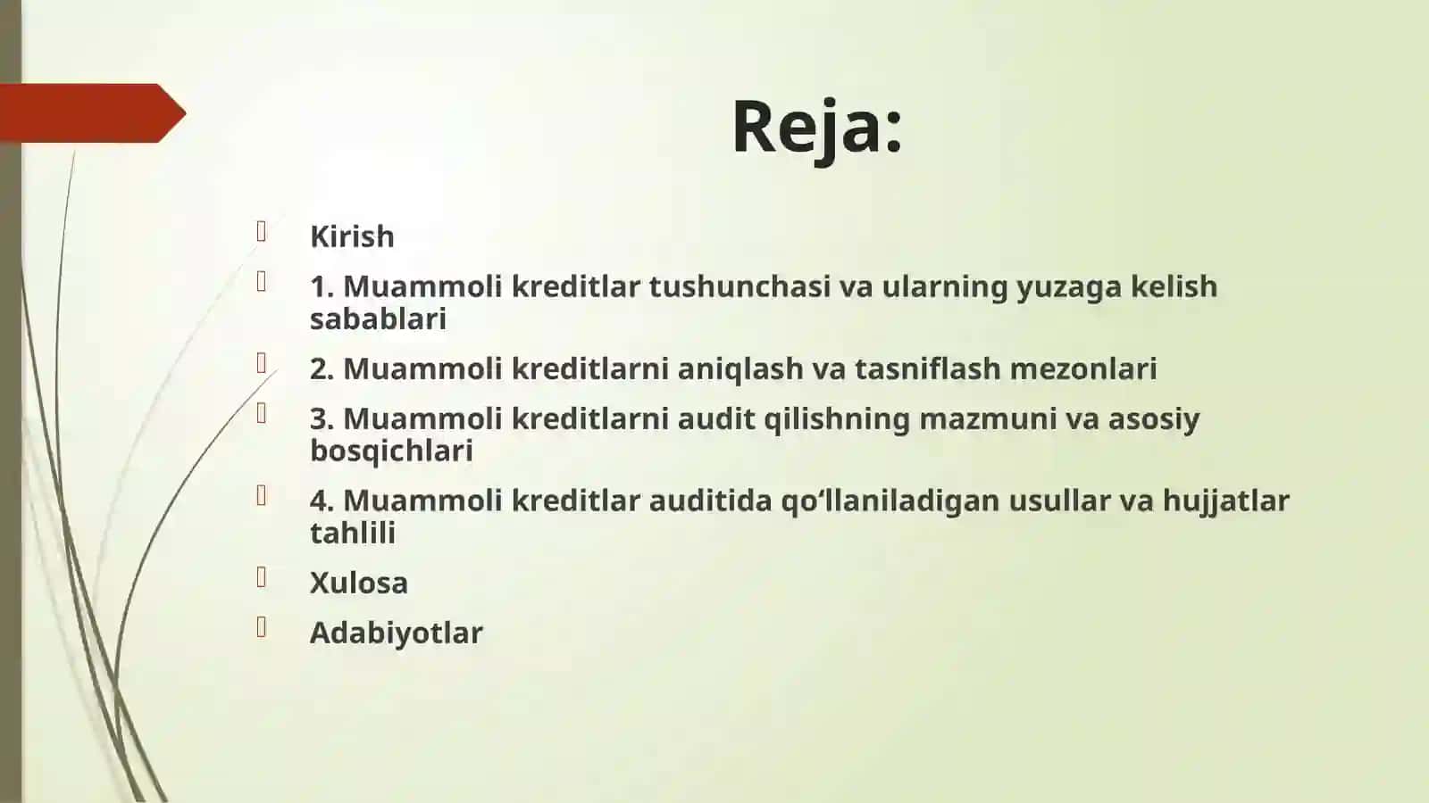 Muammoli kreditlarni audit qilishning mazmuni va tartiblari. 2