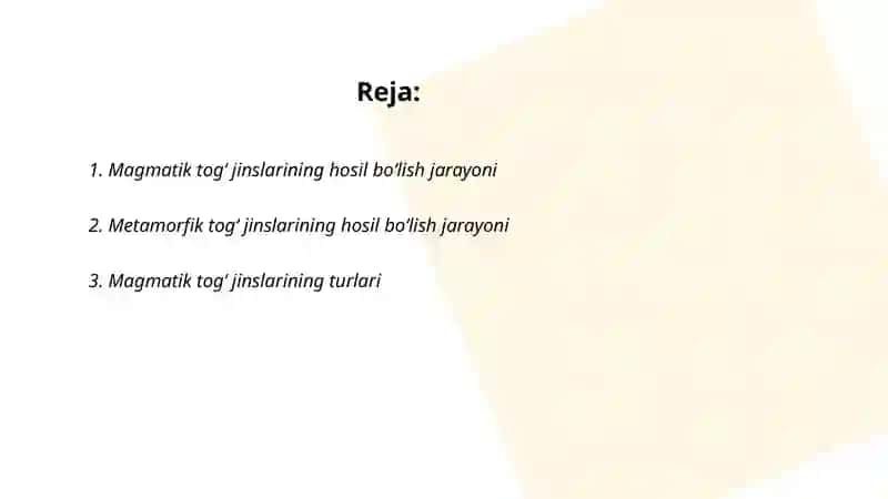 Magmatik va metomorfik tog‘ jinslari va ularning xarakteristikasi 2