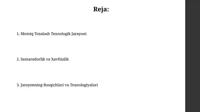 Momiq Tozalash Texnologik Jarayoni 2