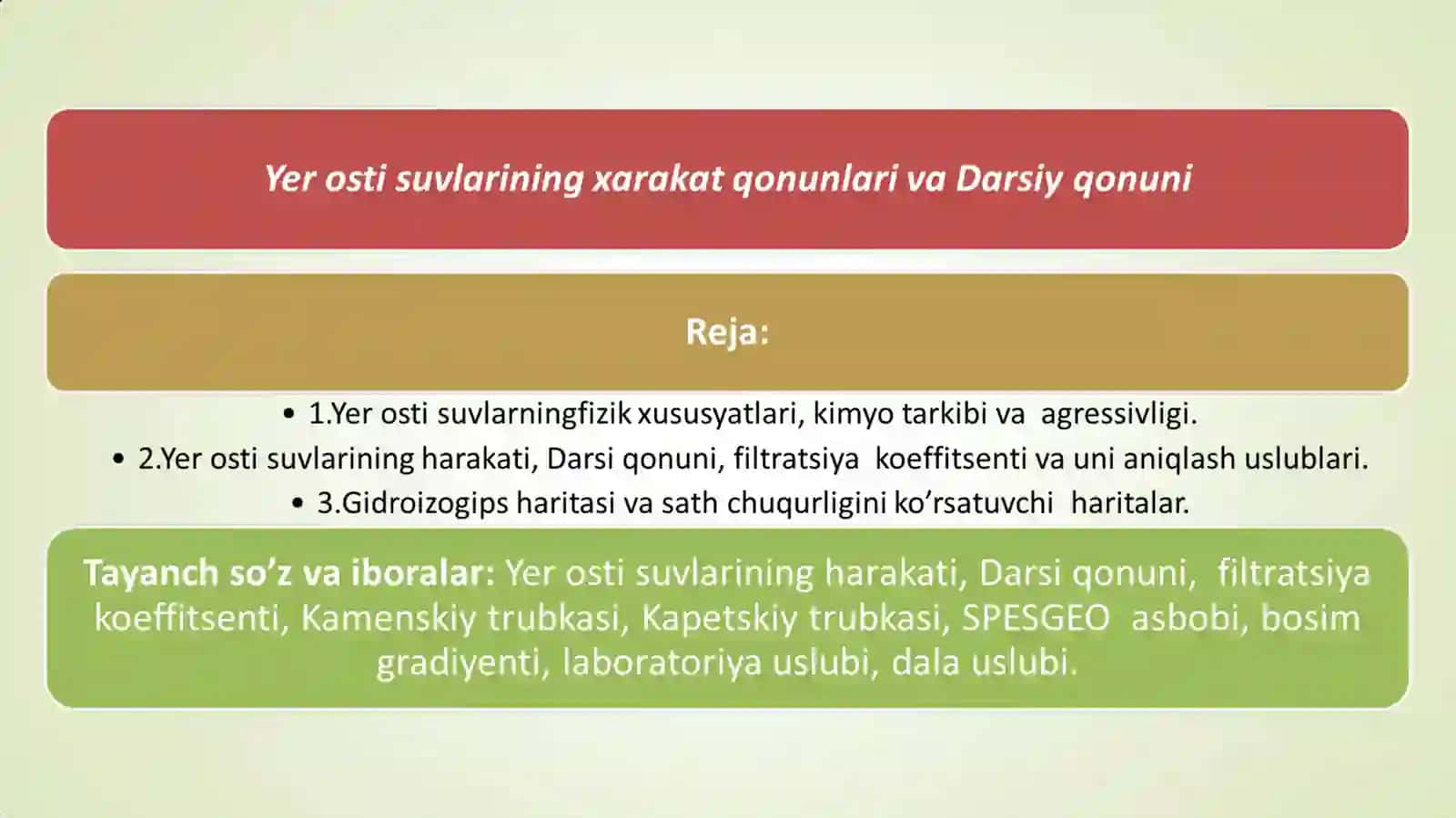 Yer osti suvlarining xarakat qonunlari va Darsiy qonuni 2