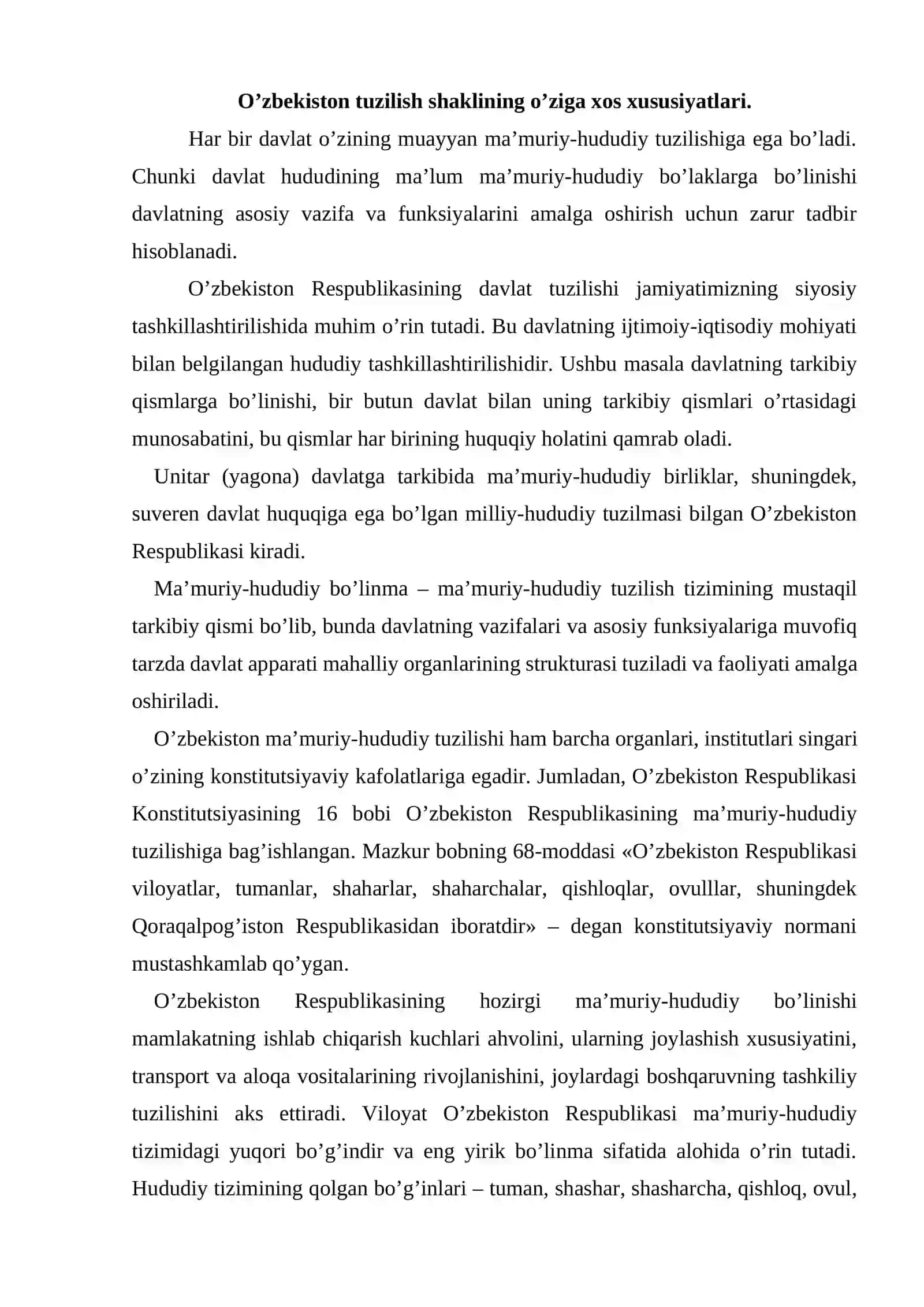 O’zbekiston Respublikasida davlat shaklining o’ziga xos xususiyatlari 2