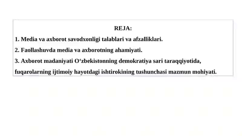 "Media Savodxonlik Va Axborot Madaniyati" 2