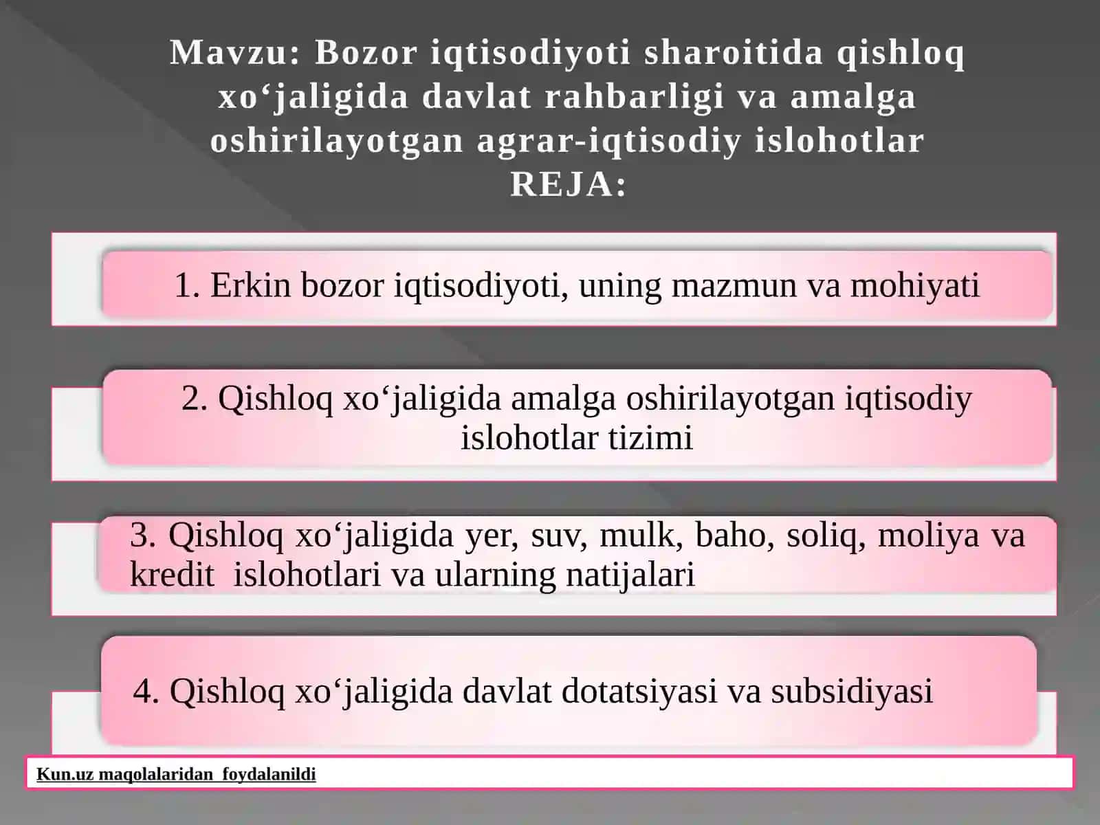 Bozori iqtisodiyot sharoitida qishloq xo'jaligida davlat rahbarligi va amalga oshirilayotgan agrar-iqtisodiy islohotlar 2