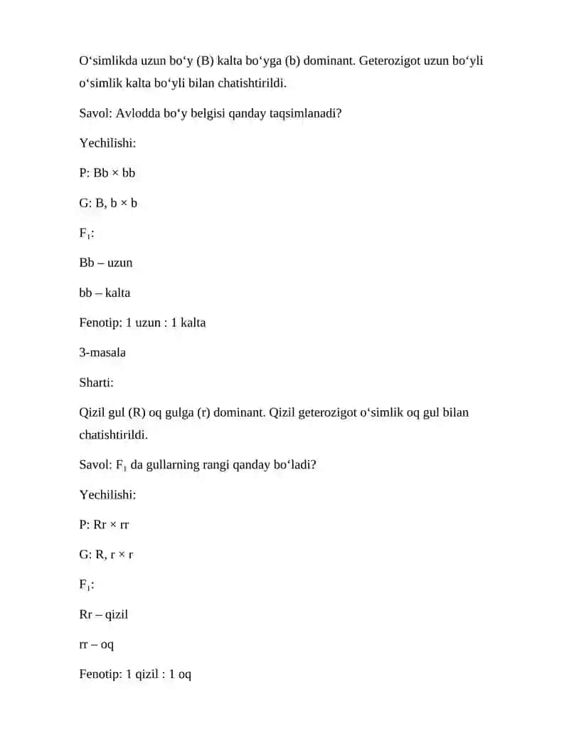 Mono, di va poliduragaylardan F2 olingan natijalarni statistik usulda tekshirish x² metodi 2