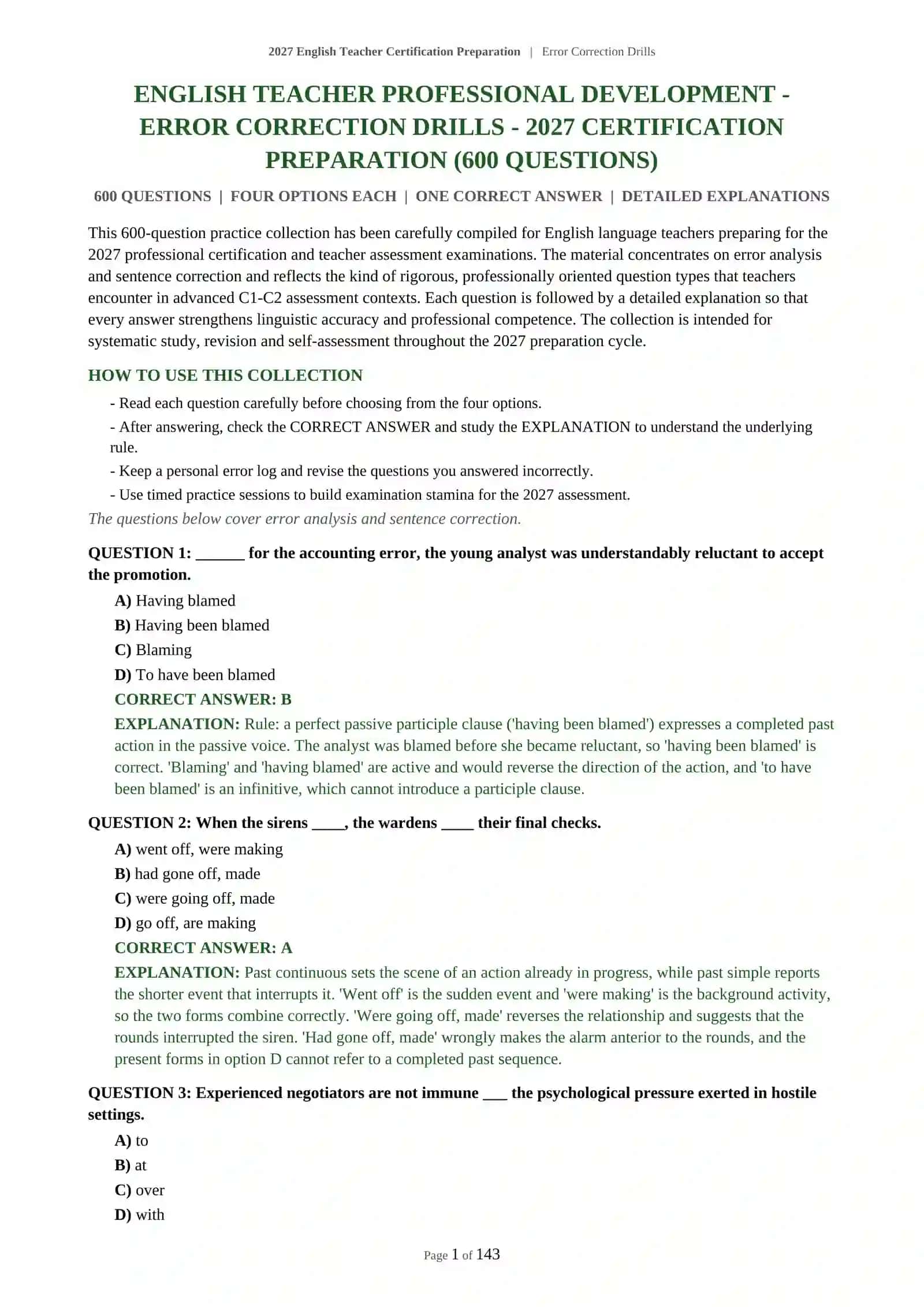 Error Correction Drills for English Teacher Certification Preparation 2