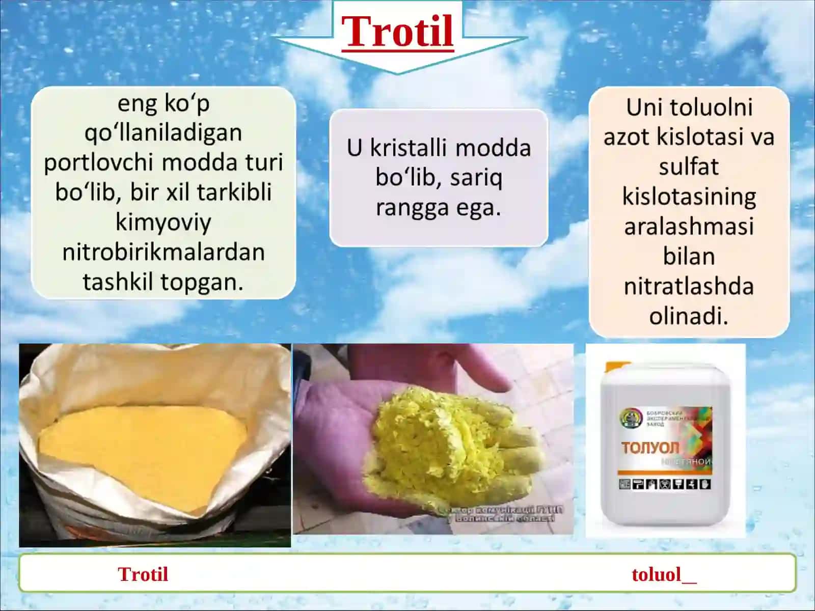 12-MA’RUZA:NITROBIRIKMALI TURIGA MANSUB BIR TARKIBLI PORTLOVCHI MODDALAR 2