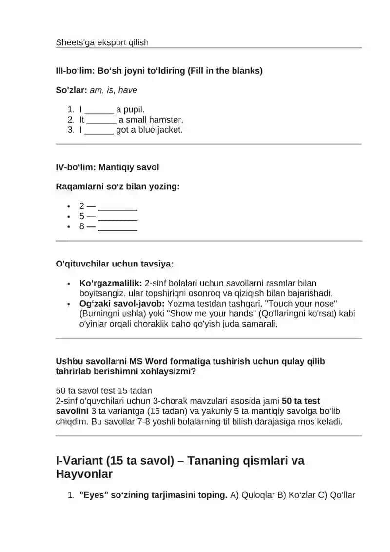 3-chorak ingliz tili test savollari 2