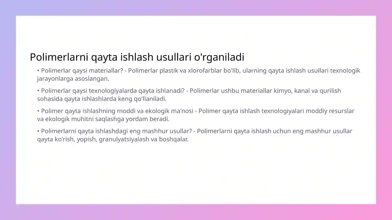 Polimerlarni qayta ishlash va barqarorlik 2