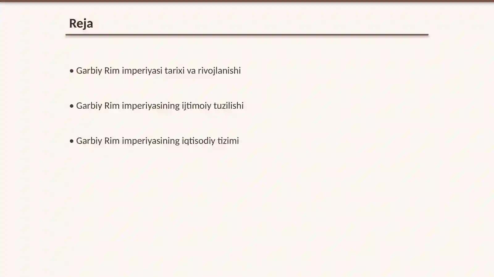 Soʻnggi Rim imperiyasi.Garbiy Rim imperiyasining qulashi. Qadimgi Rim madaniyati Utkirov Akbar 2
