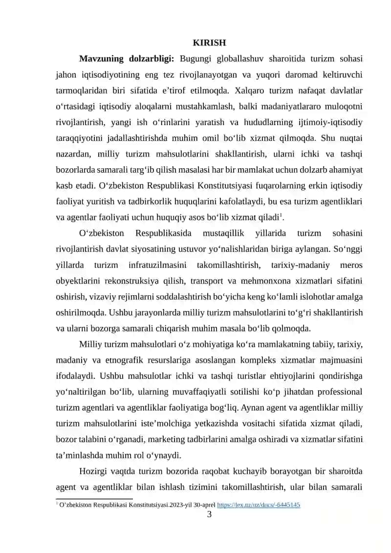 MILLIY TURIZM MAHSULOTLARINING AGENT VA AGENTLIKLAR BILAN ISHLASH 2