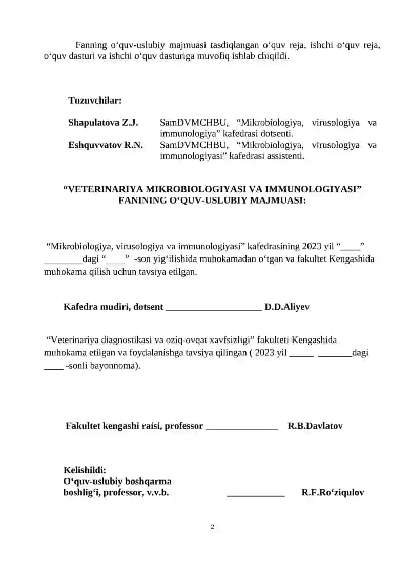 VETERINARIYA MIKROBIOLOGIYASI VA IMMUNOLOGIYASI 2