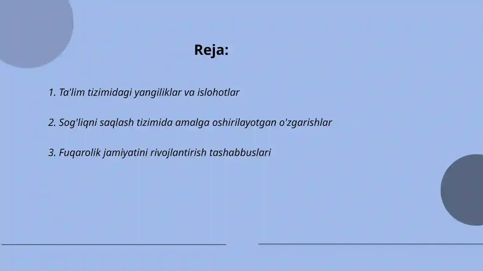 O'zbekistonda ijtimoiy sohada amalga oshirilayotgan o'zgarishlar mazmun va mohiyati 2