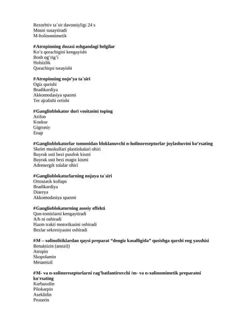 Xolinergik vositalar test 2