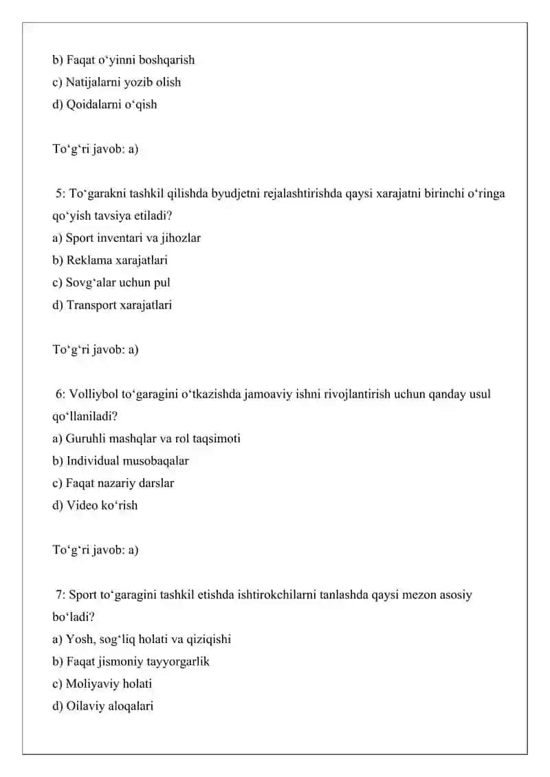 Sport turlari bo‘yicha to‘garaklarni tashkil qilish va o‘tkazish 2