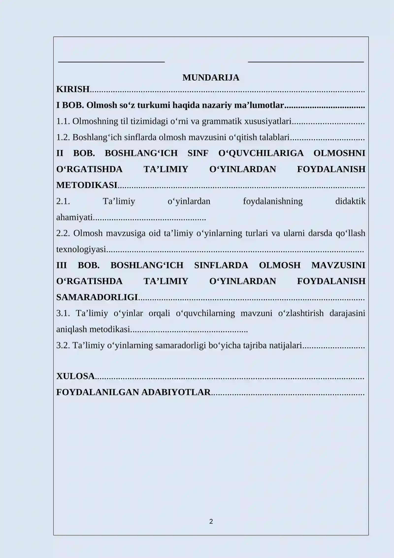 BOSHLANG‘ICH SINF O‘QUVCHILARIGA OLMOSHNI O‘RGATISHDA TA’LIMIY O‘YINLARDAN FOYDALANISH METODIKASI 2