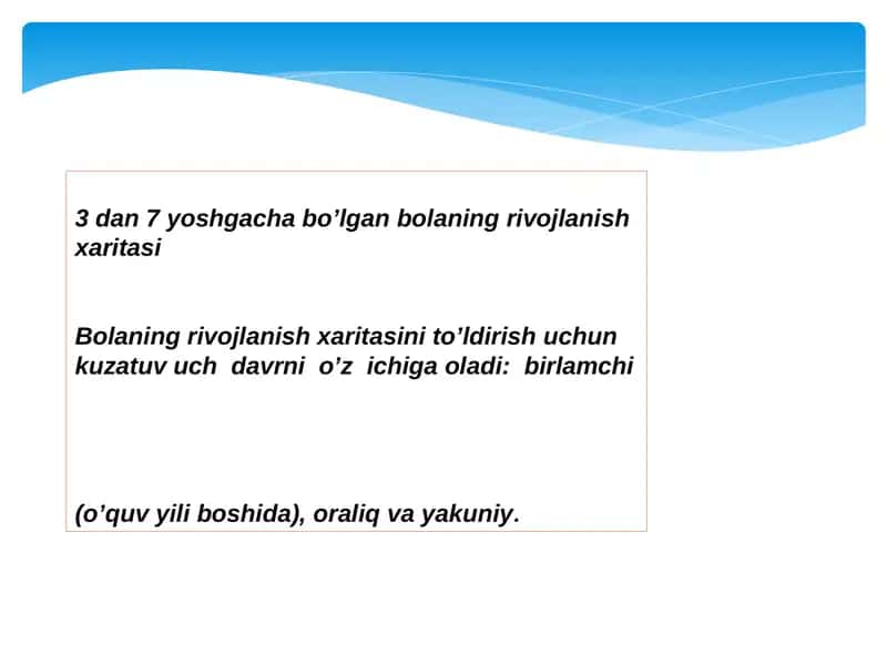 Bolalar rivojlanish xaritasi 2