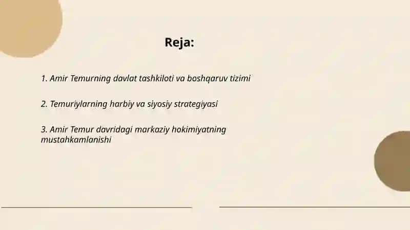 Amir Temur davrida davlatchiligi.orta Osiyoning xonliklar bo'linib ketishi,uning sabab va oqibatlari 2