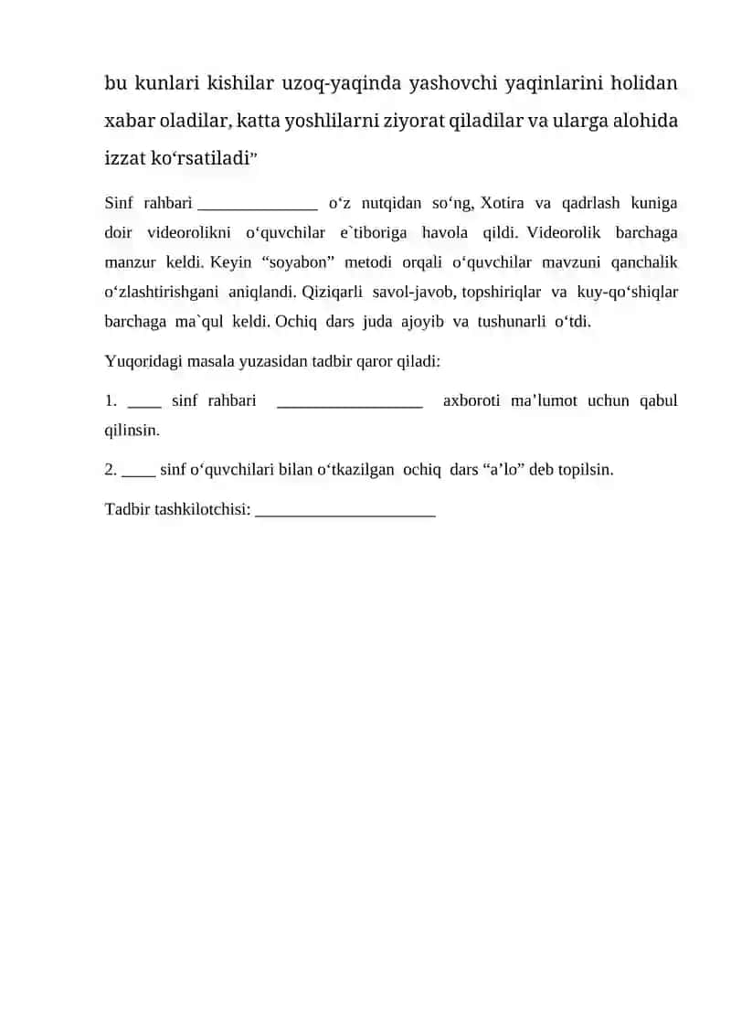 Xotira muqaddas, qadrlash aziz 2