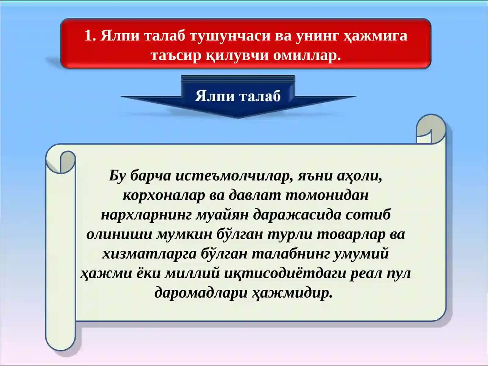 Ялпи талаб тушунчаси ва унинг ҳажмига таъсир қилувчи омиллар 2