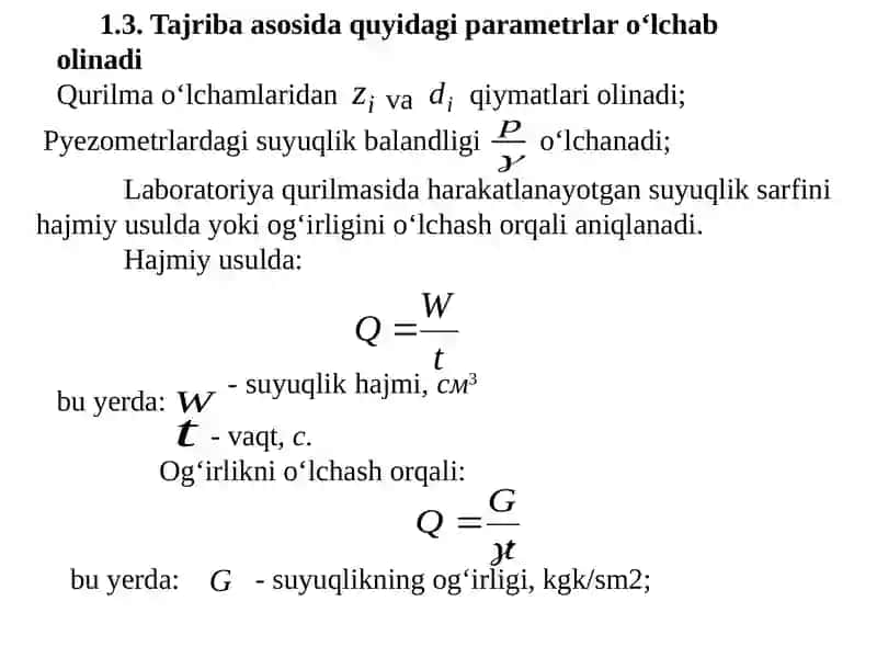 Bernulli tenglamasining geometrik va energetik ma'nosi 2