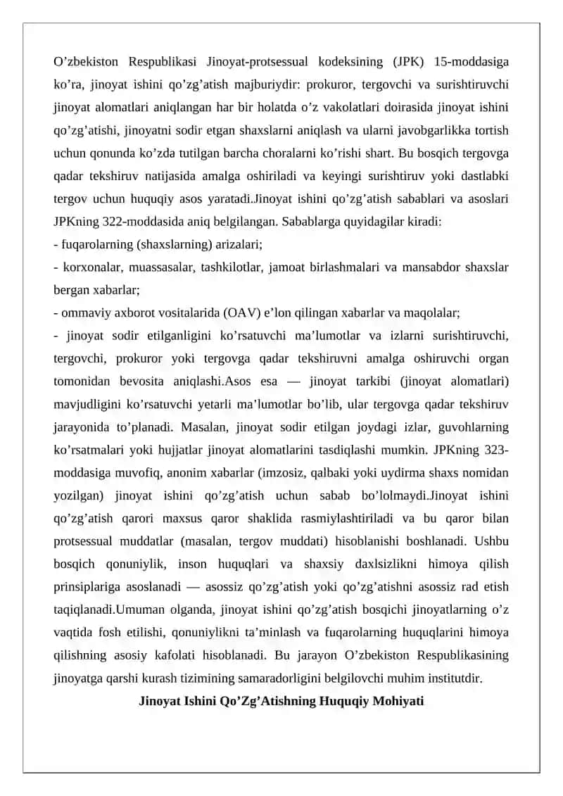 Jinoyat ishini qo’zg’atish, uning sabablari va asoslari 2