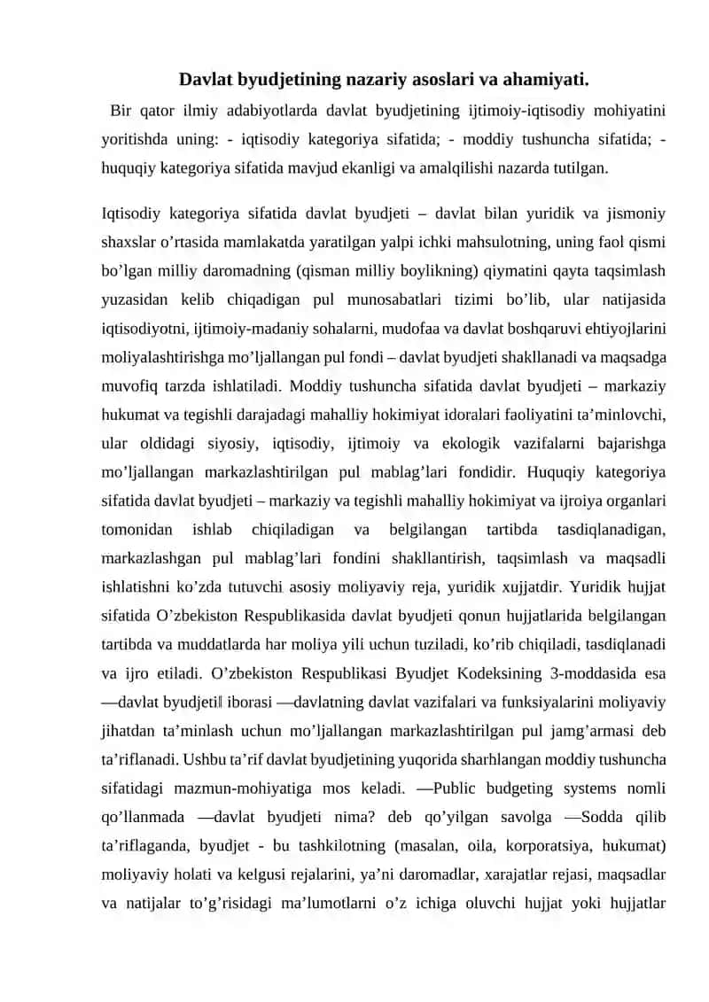 Davlat byudjetining nazariy asoslari va ahamiyati 2
