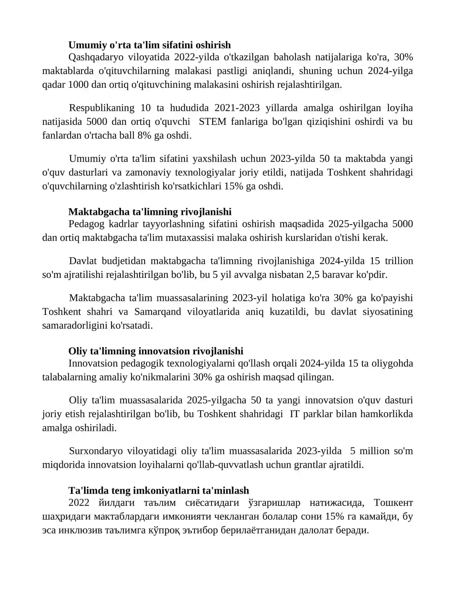 Ta'lim sohasidagi davlat siyosatining ustuvor yonalishlar 2