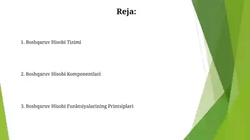 Boshqaruv hisobi funktsiyalari tamoyillari tizimi va tarkibiy qismlari 2