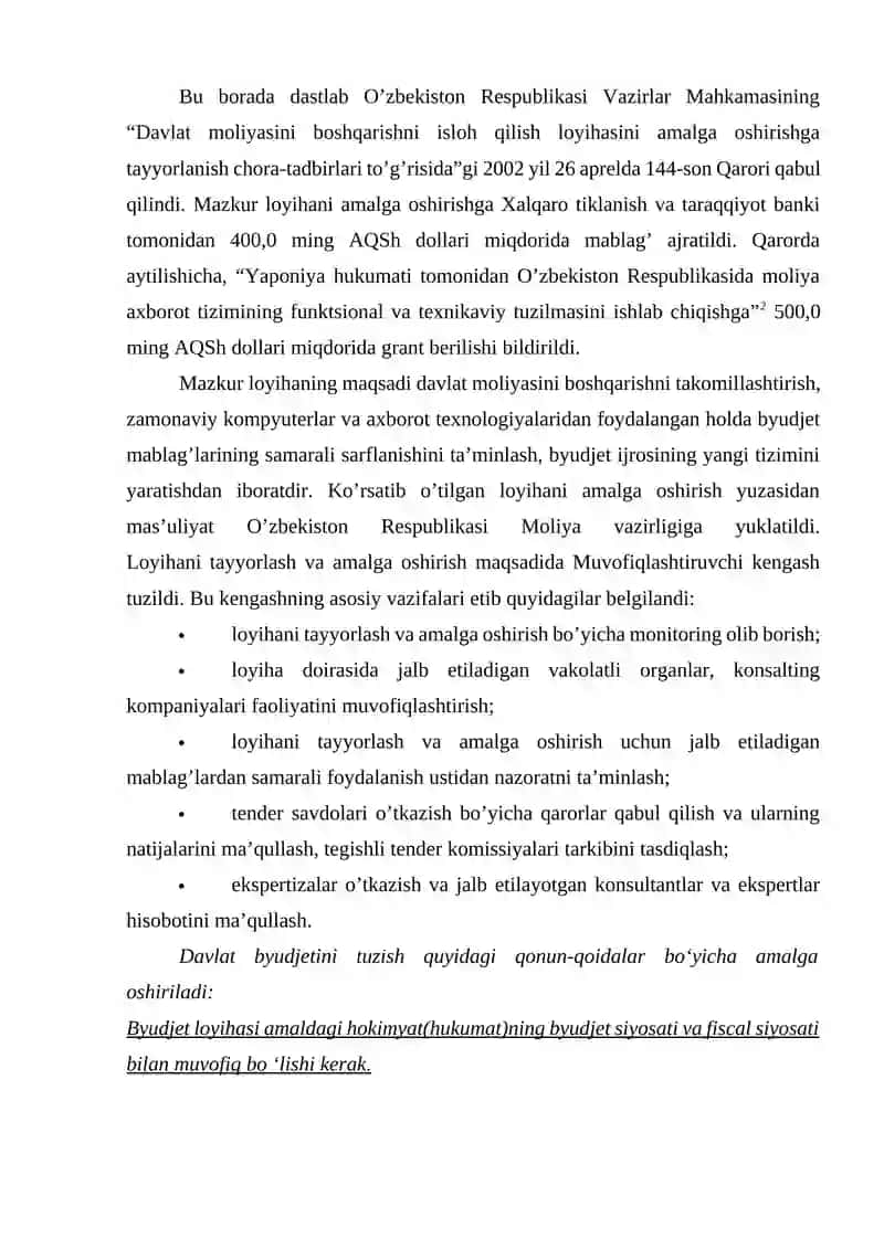 BYUDJET TIZIMI BYUDJETLARI G'AZNA IJROSINING ME'YORIY-HUQUQIY TA'MINOTI 2