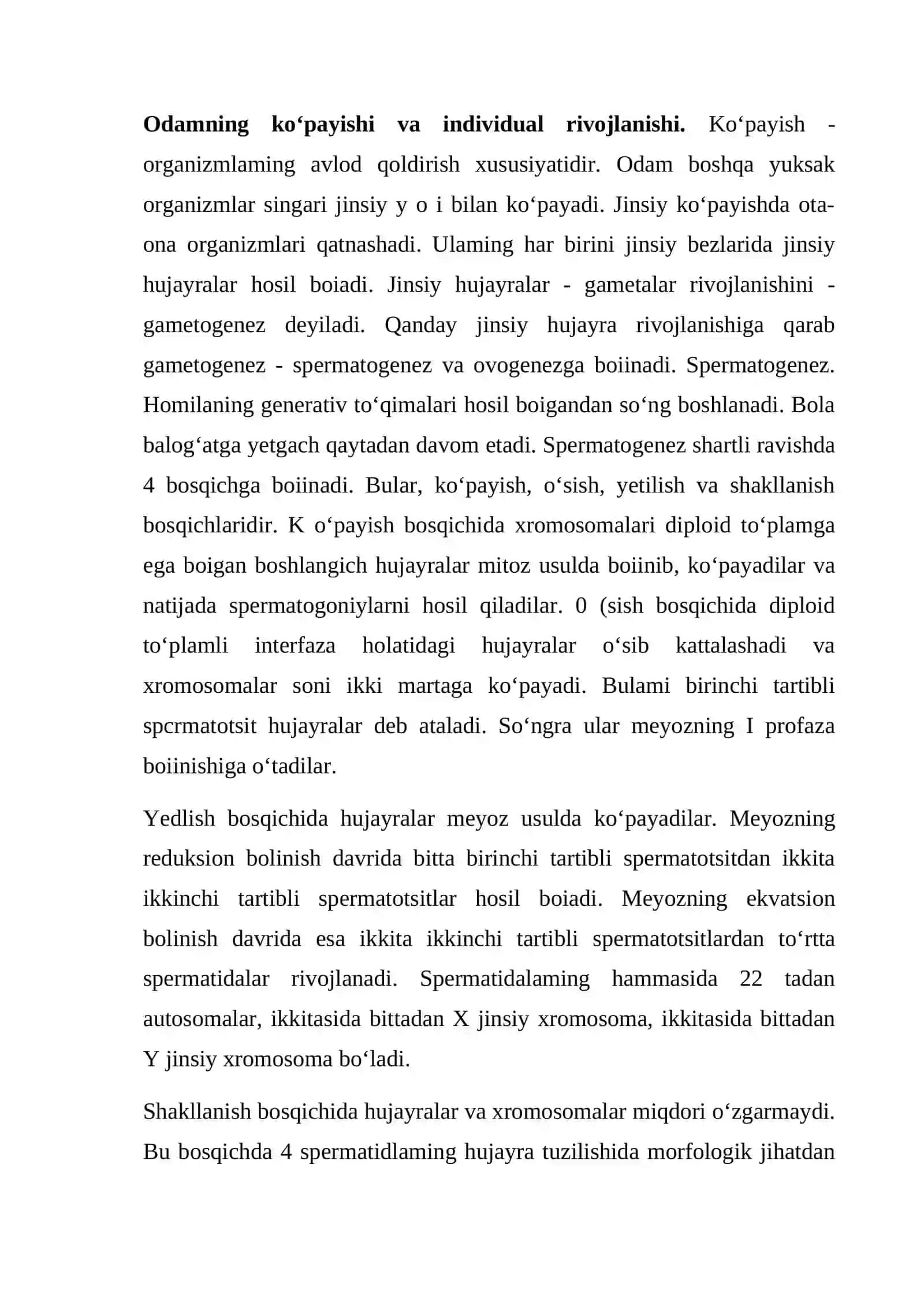 INDIVIDUAL RIVOJLANISHNING QONUNIYATLARI, URUG`LANISH VA ZIGOTANING MAYDALANISHI 2