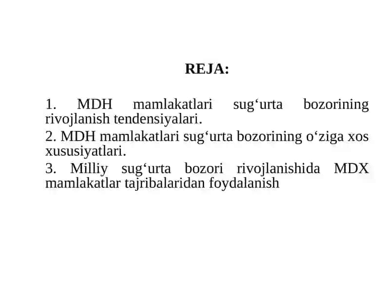 MDH mamlakatlarining sug‘urta qonunchiligi va davlat tomonidan tartibga solish 2