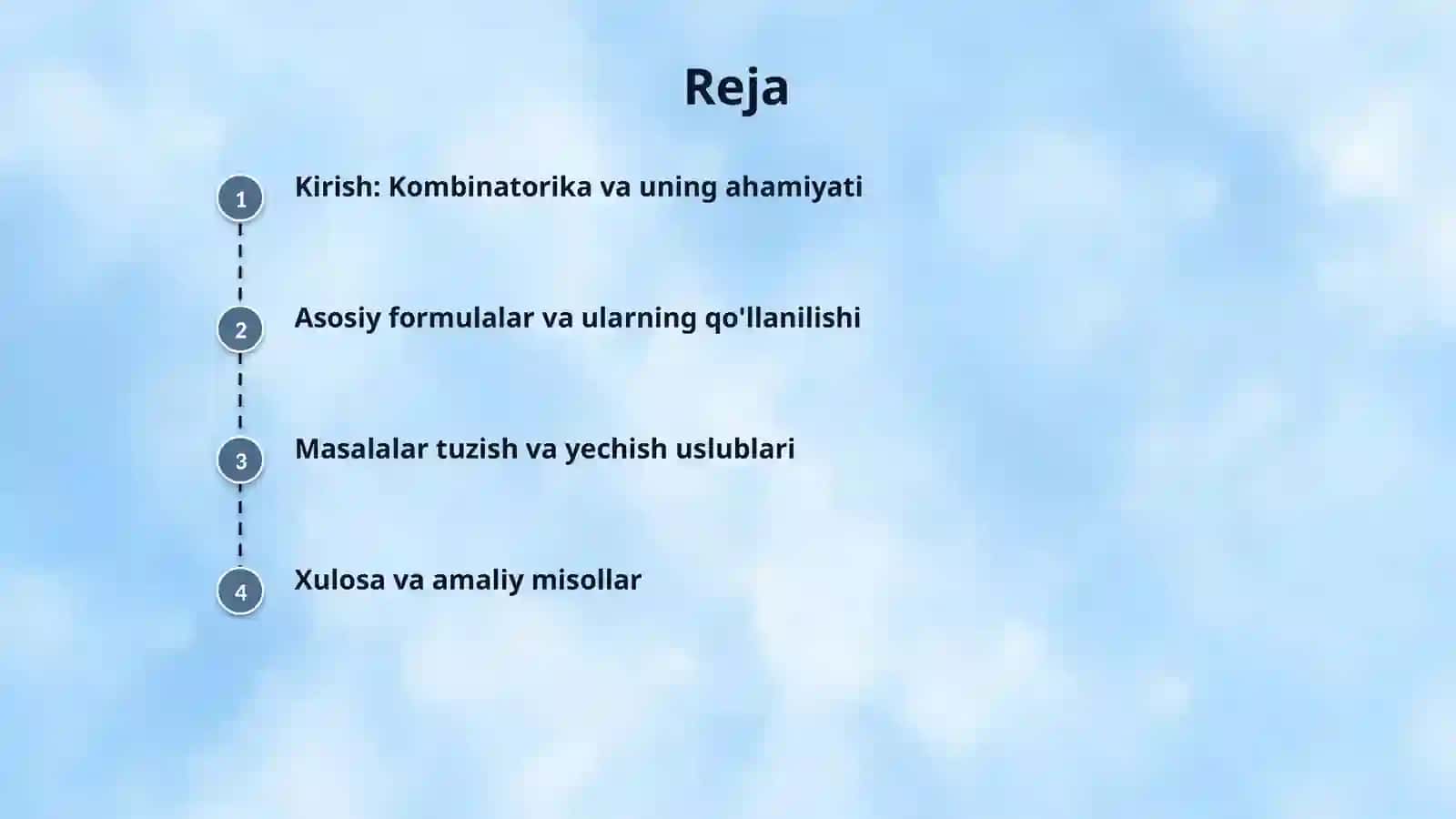 Kombinatorika mavzusidagi formulalar yordamida yechiladigan masalalar tuzish. 2