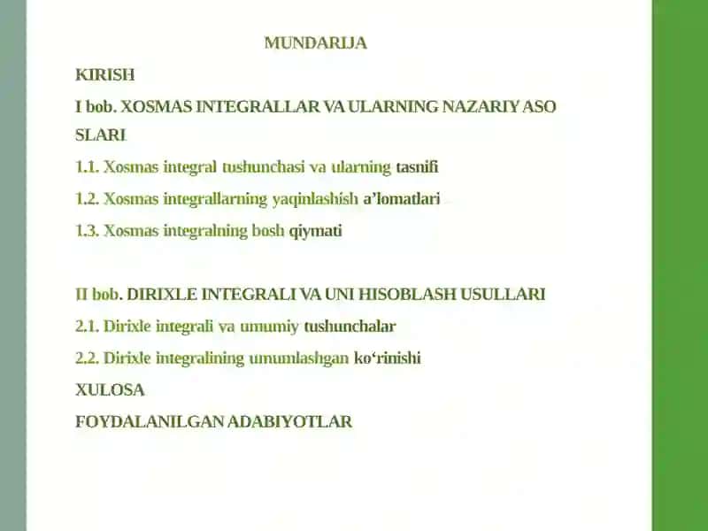 Xosmas integrallar va Dirixle integrali hisoblashi 2