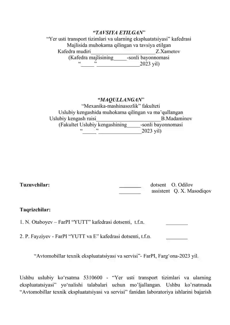 Avtomobillarning texnik ekspluatatsiyasi va servisi 2