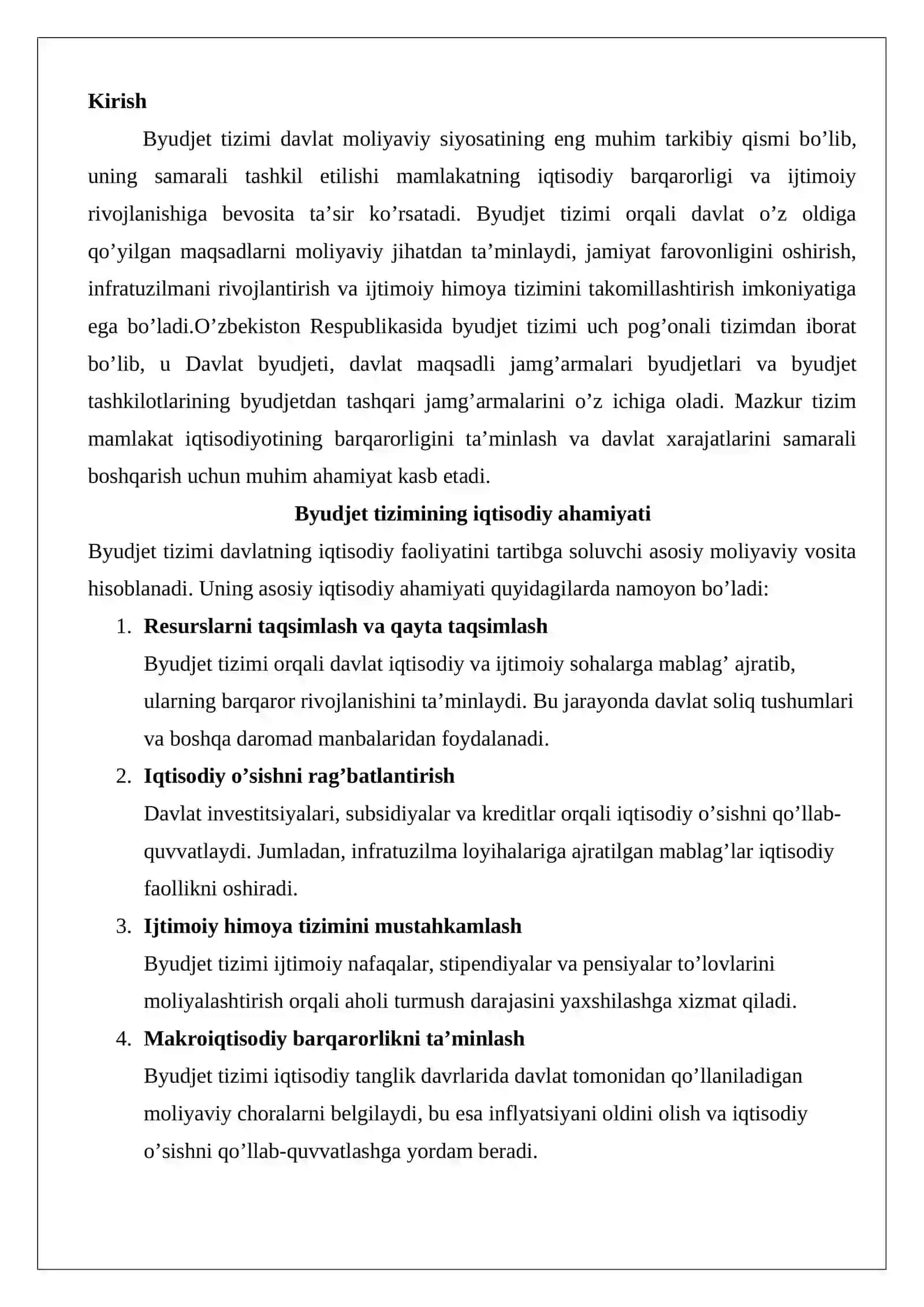 Byudjet tizimining tashkiliy tamoyillari, byudjet tizimi byudjetlari 2