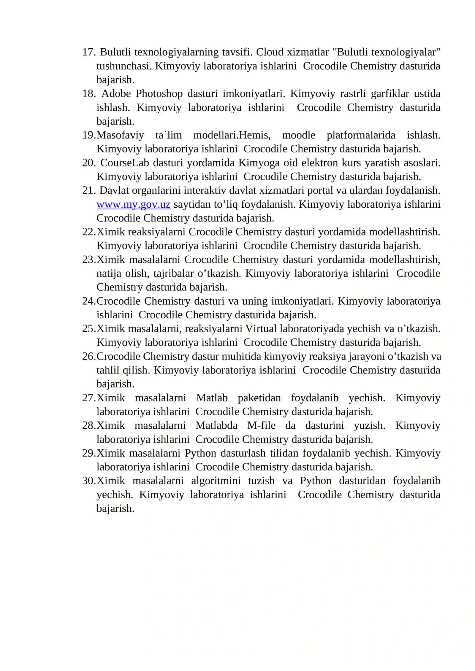 Axborot texnologiyalar fanidan Mustaqil taʼlim uchun tavsiya etiladigan mavzular 2