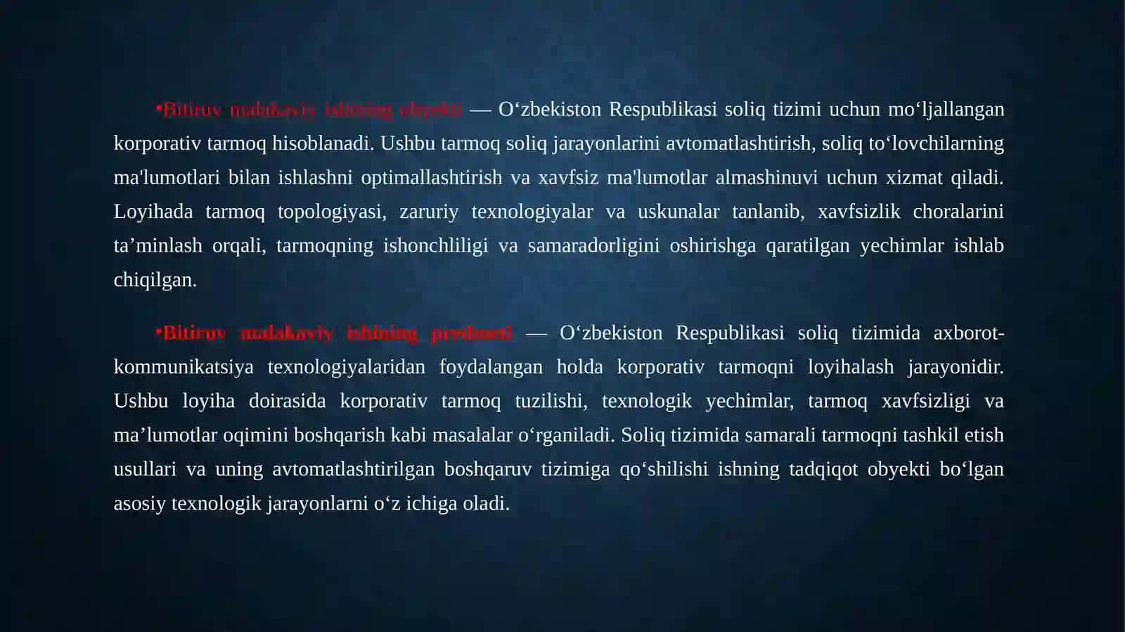Soliqtizimi uchun korporativ tarmoqni loyihalash 2