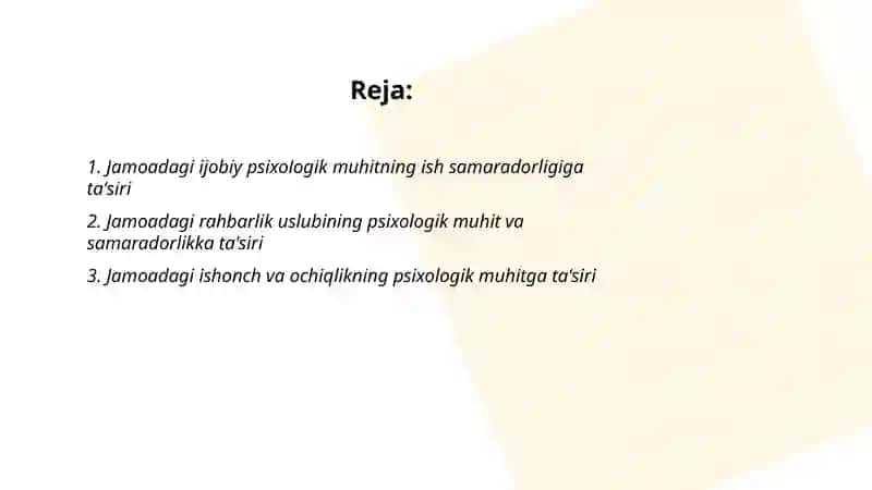 Jamoadagi psixologik muhit va uning samaradorlikka ta'siri 2