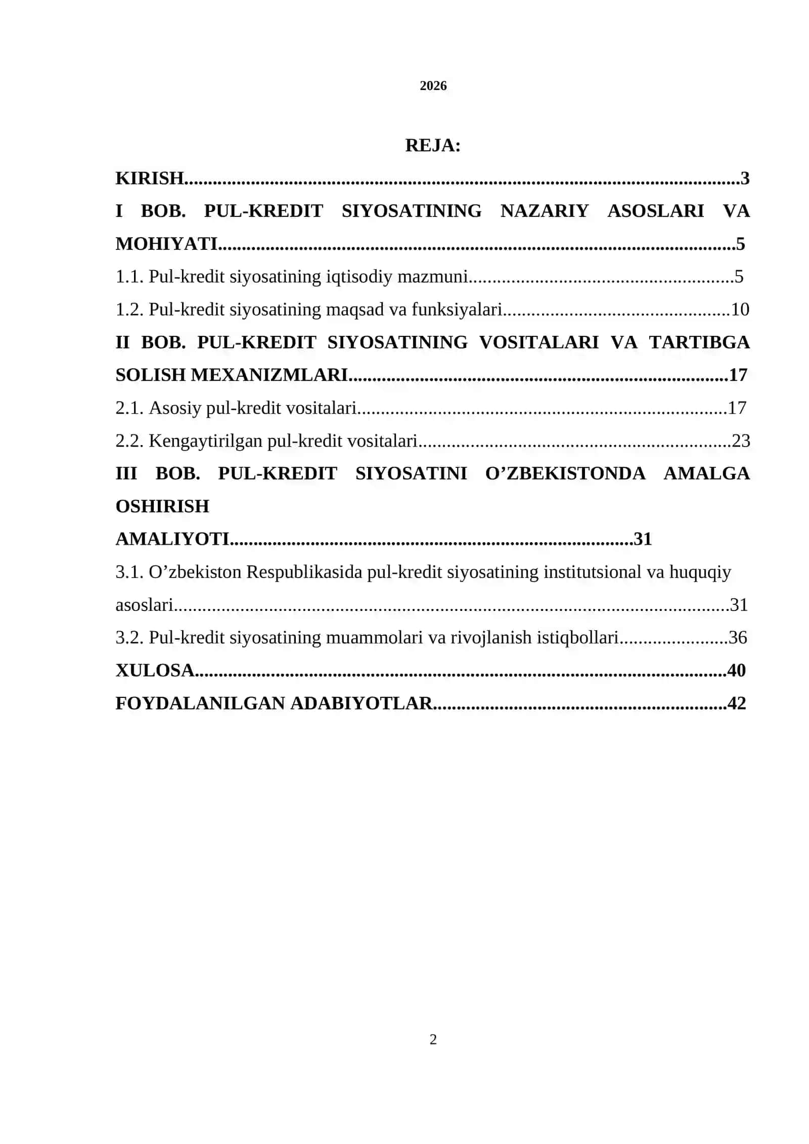 PUL-KREDIT SIYOSATINING MOHIYATI VA VOSITALARI 2