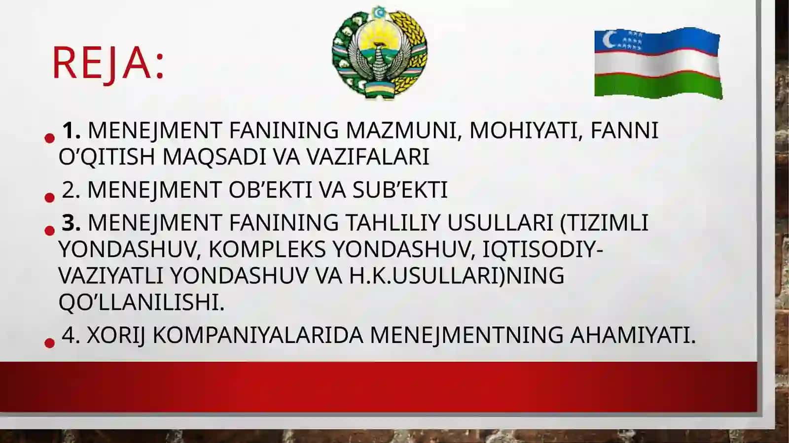 Menejment FANINInG MAZMUNI, PREDMETI VA VAZIFALARI 2