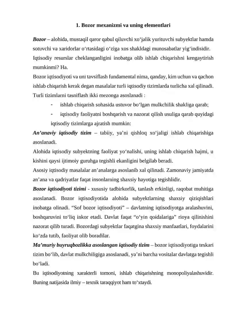 Bozor mexanizmi va uning elementlari 2