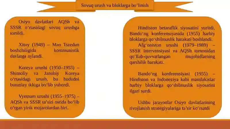 XX asrning ikkinchi yarmida Osiyo mamlakatlarining iqtisodiy vai jtimoiy o‘zgarishlari 2