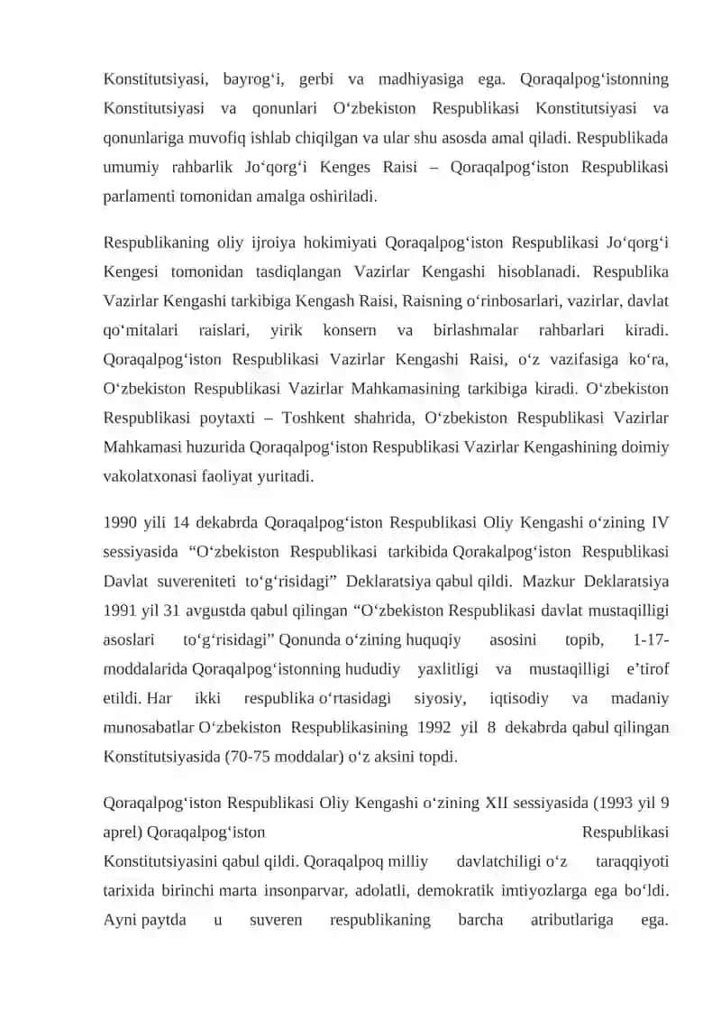 Mustaqillik yillarida Qoraqalpog‘iston Respublikasi 2